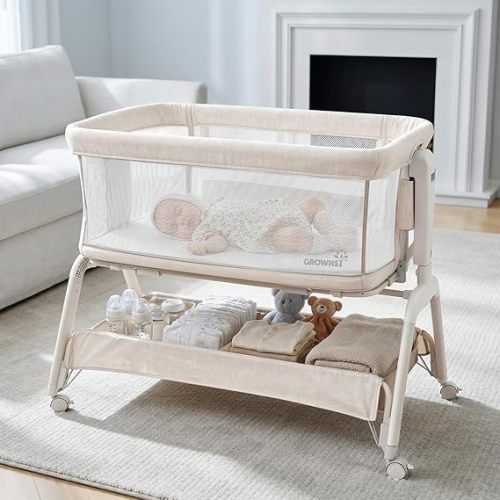 GROWNSY 5-in-1 Baby Bassinet Bedside Sleeper with Gentle Manual Rocking
