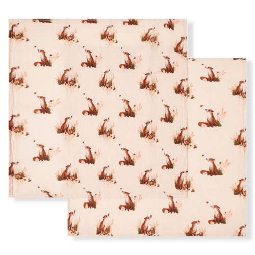 Floral Fox Organic Cotton Muslin Two-Piece Burp Cloth Set