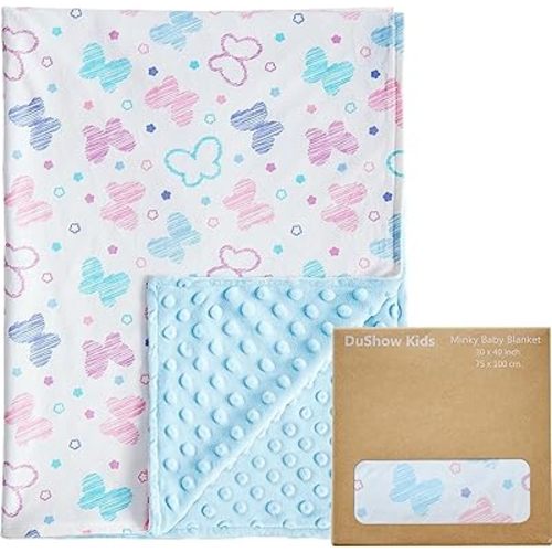 DuShow Butterfly Baby Blanket for Girls - Ultra Soft Double Layer Minky Blanket with Dotted Backing, Lightweight Receiving Swaddle for Newborns & Toddlers, Nursery, Stroller, Carseat-30x40 Inches