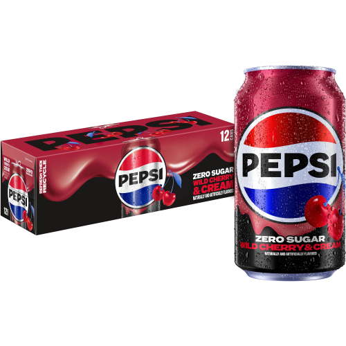 Pepsi Zero Sugar Soda Wild Cherry & Cream 12 fl oz, 12 Count Cans