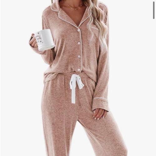Aamikast Women's Pajama Sets Long Sleeve Button Down Sleepwear Nightwear Soft Pjs Lounge Sets