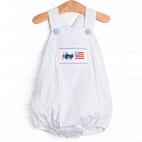 All-American Aviator Smocked Bubble, Blue – Stitchy Fish