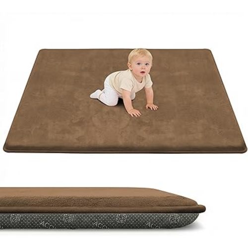ACOMOPACK 1.3" Thick Baby Play Mat for Floor 71x79"-Large Water-Repellent&Non-Slip Memory Foam Mat for Kids,Toddlers,Soft Velvet Nursery Rug for Tummy Time&Crawling,Yoga,Tatami Style(Dark Brown)