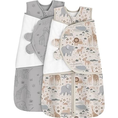 Baby Sleep Sack Swaddle 0-3 Months Swaddles for Newborns 100% Cotton Newborn Swaddle Sack 2 Pack for Baby Boy Girl Apricot Gray Elephant