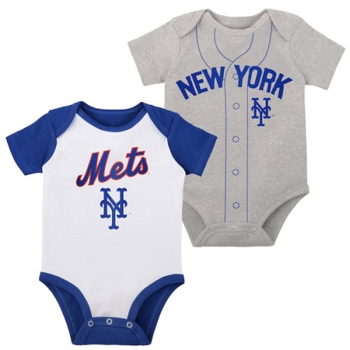 Infant New York Mets White/Heather Gray Two-Pack Little Slugger Bodysuit Set