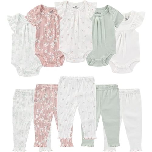 Baby Bodysuit and Pant Set Summer Ribbed Mix Match Infant Boy Girl Clothes Outfits