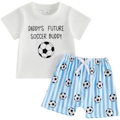 Infant Toddler Baby Boy Summer Outfit Short Sleeve Shirts Soccer T-shirt with Shorts 2Pcs Kids Clothes Set