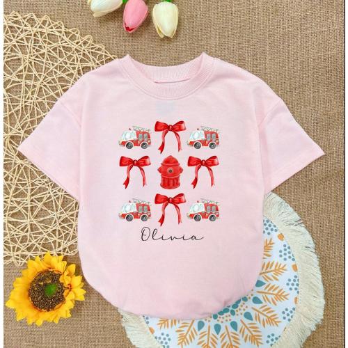 Custom Name Firetruck Baby Romper, Firefighter Outfit