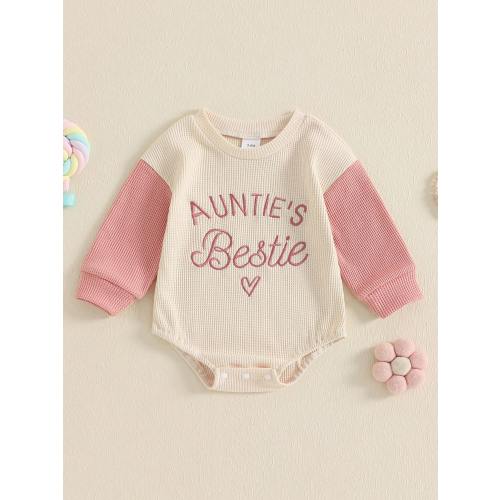 Newborn Baby Girl Clothes Long Sleeve Aunties Bestie Embroidery Romper Waffle Bodysuit Shirt Fall Outfits