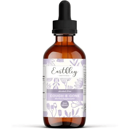 Earthley Wellness, Cough-B-Gone, Organic Herbal Formula, Alcohol-Free Herbal Tincture for Kids (6 Months+) & Adults, Cold and Cough Remedy, 12+ Month Supply (2oz Glass, Kids, 1200 doses)
