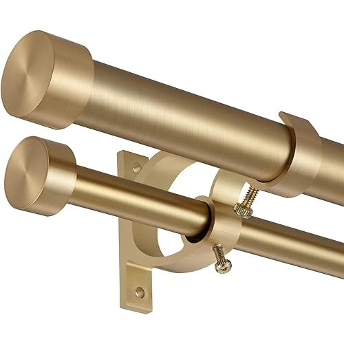 Double Blackout Curtain Rods 72 to 144 Inches (6-12 Feet),1-Inches Front and 5/8 Inches Back Adjustable End Cap Double Window Drapery Rod for Drapes and Curtains,Warm Gold