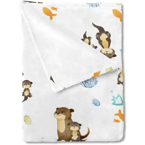 Baby Cute Sea Otter Blanket for Boy Girl Cute Animals Family Soft Swaddle Blanket Cartoon Sea Animals Unisex Receiving Blankets Flannel Baby Nursery Toddler Bed Blanket Crib Cover Playmat 30x40