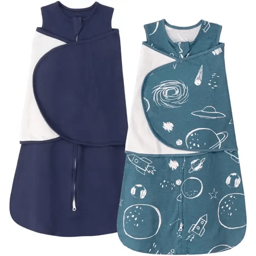 ZIGJOY Sleep Sack Swaddle 1.0 Tog Baby Wearable Blanket 100% Cotton Baby Swaddle Blanket for Newborns 0-6 Months Space&Blue