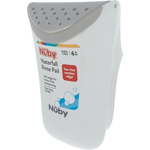 Nuby Waterfall Rinse Pail - Gentle Rinsing Water Scoop for Tear-Free Infant and Toddler Bath Time - 6+ Months - Baby Bath Essentials