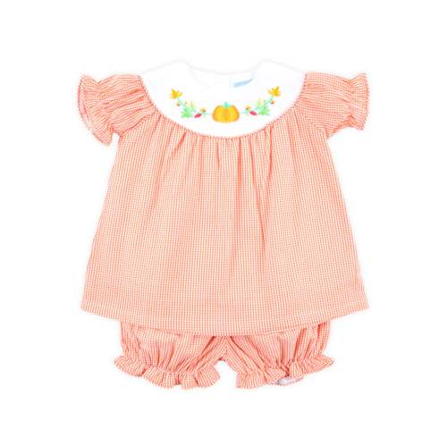 Fall Pumpkin Orange Gingham Yoke Bloomer Set