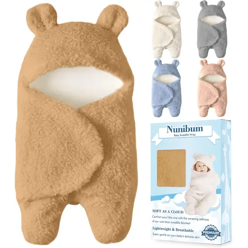 Baby Swaddle Blanket Boys Girls Cute Bear Plush Essential Receiving Blanket Ultra-Soft Newborn Registry Sleeping Wraps for Infant 0-6 Months - Brown