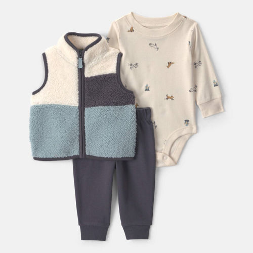 Baby Boy 3-Piece Fox Teddy Fleece Layering Set - Blue | Carter’s Oshkosh Canada