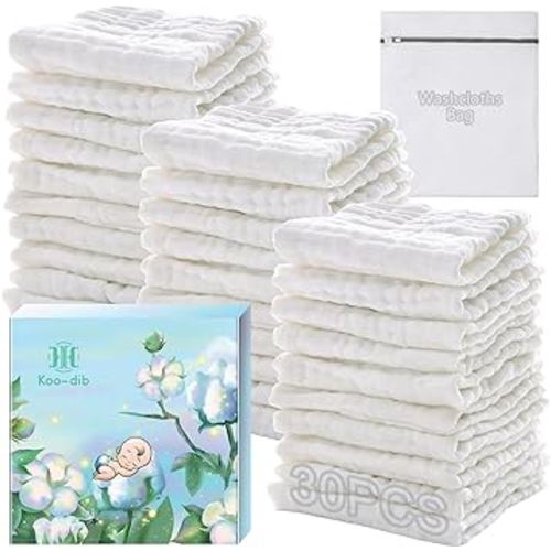 Baby Washcloths, Baby Registry Search, New Born Essentials for Baby, Baby Wash Cloth, Muslin Burp Cloths, Muslin Washcloths, White Washcloths, 30 Pack