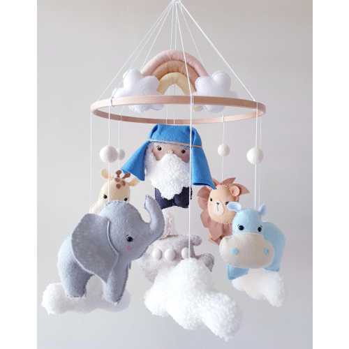 Noah's Ark Baby Mobile: Handmade Felt Safari Animals Crib Mobile