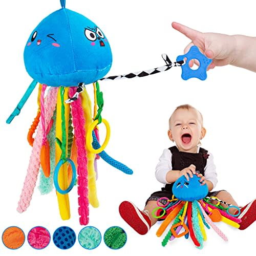 teytoy Sensory Toy, Texture Toys for Babies with Rattle, Autism Sensory Toys Jellyfish Shape Tactile Sensory Toys with 10 Textures, Baby Sensory Toys for 0-3-6-18 Months Soft Baby Toys with Teethers
