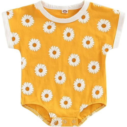 Hoanselay Newborn Infant Baby Girl Daisy T Shirt Romper Short Sleeve Oversized Bodysuit Bubble Onesie Top Clothes - Ginger Romper