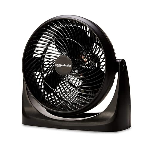 Amazon Basics Air Circulator Fan, Desk Fan for Bedroom, Home and Office, With 90-Degree Tilt Head, 3 Speed Settings, Lightweight (4.2 LBS), 70 Watts, Black, 14.8"Wx7.6"Dx14.1"H