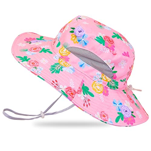 Kids Sun Hat for Girls Mesh Bucket Hat Toddler UV Protection Beach Hat Kids Foldable Fishing Hat for Girls 2-8 Years