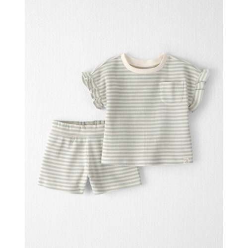 Baby Girl 2-Piece Organic Cotton Waffle Knit Top & Short Set in Stripes - Little Planet | Carter's