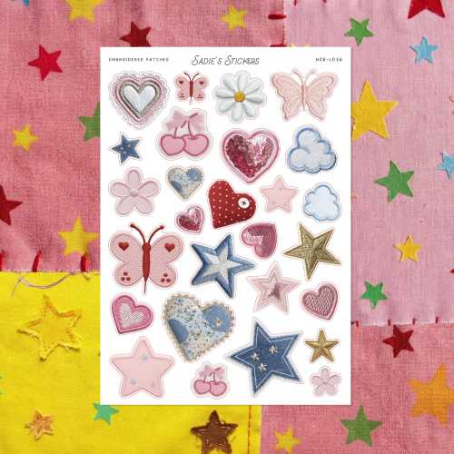 Embroidered Patches • Junk Journal Sticker Sheet • Trinkets & Tidbits • Scrapbook Stickers • Vision Board • Ephemera Stickers