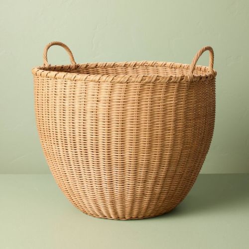 Large Round Woven Rattan Storage Basket with Handles - Hearth & Hand™ with Magnolia