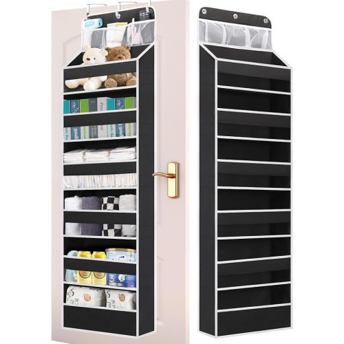 Over the Door Storage Hanging, 6 Tier Behind Door Organizer for Bedroom Nursery Closet to Store Diapers/Toys/Shoes/Sundries/Stuffed Animals/Bags, 1 Pack, Black