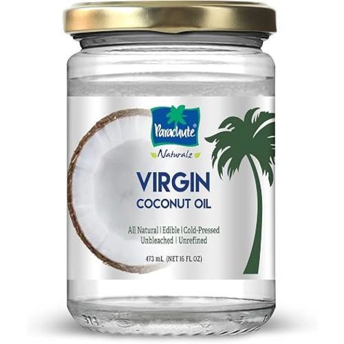 Parachute Naturalz Virgin Coconut Oil | For Cooking, Hair, Body & Oil Pulling | Cold Pressed | Unbleached | Unrefined | Non-Hydrogenated | MCT Oil |16 Fl.Oz | Glass Jar