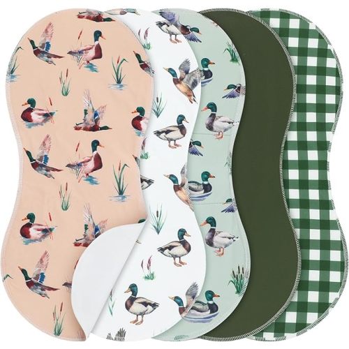 5 Pack Mallard Duck Pattern Baby Burp Cloths Soft Absorbent Burping Rags for Newborns 19"x9" Spit up Cloths for Boy Girl Newborn Baby Shower Registry Gifts Set Nursery Decor