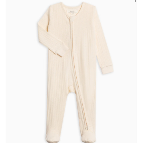 Maya Brushed Back Pointelle Footed Zipper Sleeper