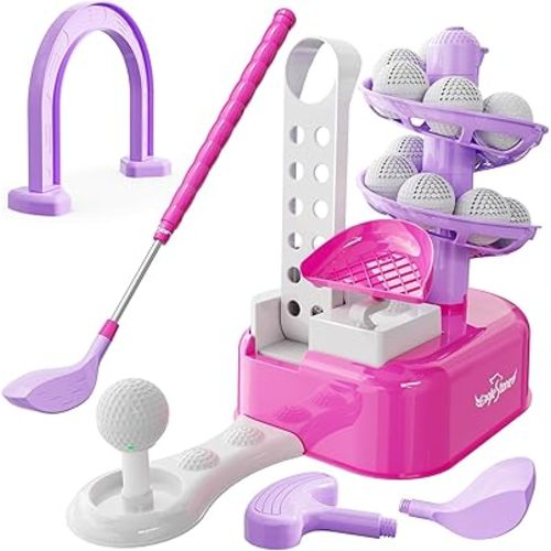 EagleStone Toddler Golf Set with Foot Pedal Launcher, Kids Golf Toy for Ages 3-8, Includes Adjustable Golf Club, 15 Balls & Golf Cart, Indoor&Outdoor Sports Gift for Boys and Girls