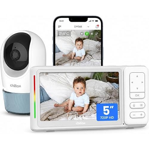 CHILLAX Baby Monitor with Camera and Audio Video Baby Monitor No WiFi or WiFi Optional,2K QHD, 2‑Way Talk, Temperature Sensor, 1000ft Range, 5" Screen, Pan‑Tilt‑Zoom, Night Light, Sleep Trainer,