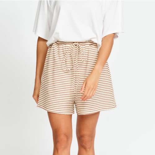 Ribbed Cream and Tan Stripe Maternity Shorts – Apero Label (2X)