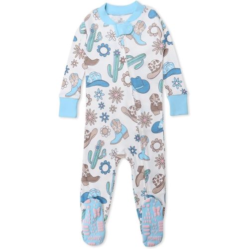 HonestBaby Non-Slip Footed Pajamas One-Piece Sleeper Zip-Front Pjs 100% Organic Cotton for Baby Girls