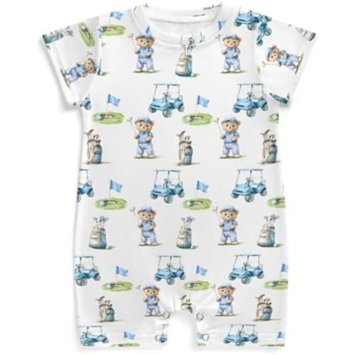 Cute Bear Golf Cart Blue Baby Rompers Bears Sport Golfing Flag Club Outfit Outdoor Sports Jumpsuits