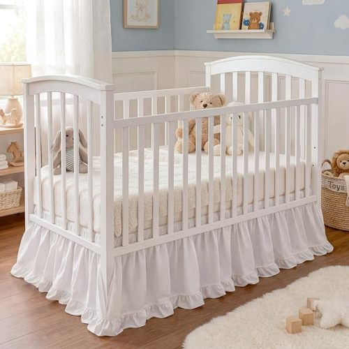 Hahafelt Crib Skirt Dust Ruffle 28" x 52" with 14" Drop–100% Washed Cotton Baby Bed Crib Skirt for Boys & Girls' Cribs, Durable & Fade - Resistant Nursery Bedding, Fits Standard Cribs