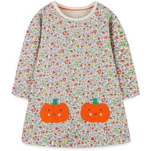 Hongshilian Girls Cartoon Dress Applique Party Dresses Casual Jersey Cotton Long-Sleeved