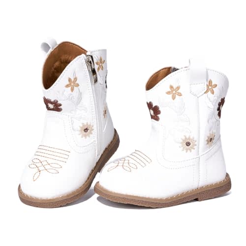 Newsonet Baby Cowboy Cowgirl Boots Infant Western Boots Toddler Boys Girls Round Toe Riding Mid Calf Boots All Seasons for 6 9 12 18 24 Months