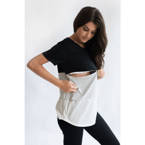 Black Colorblock Nursing Tee – 3-Block Nursing T-Shirt – Nursing Queen