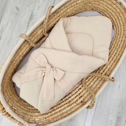 organic swaddle blanket for newborn, sleeping bag pocket for infant, padded baby wrap, muslin duvet cocoon, unisex baby shower gift quilt