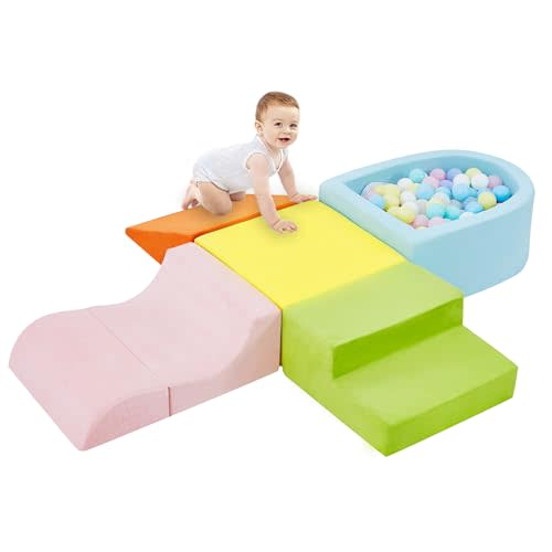 QUCHI 5-Piece Climbing Toys for Toddlers, Toddler Climbing Toys Indoor with Foam Ball Pit (Balls not Included), Soft Foam Climbing Blocks Set Indoor Play Gym for Crawling and Sliding