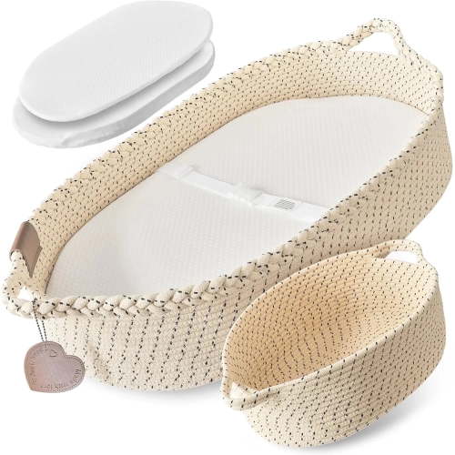BARTANS Baby Changing Basket Set Diaper Caddy, Comfy Pad Waterproof Mattress Cover, Moses 100% Cotton Rope for Newborn 1 Piece (Off-White)