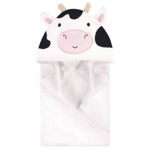Hudson Baby Unisex Baby Cotton Animal Face Hooded Towel, Cow, One Size