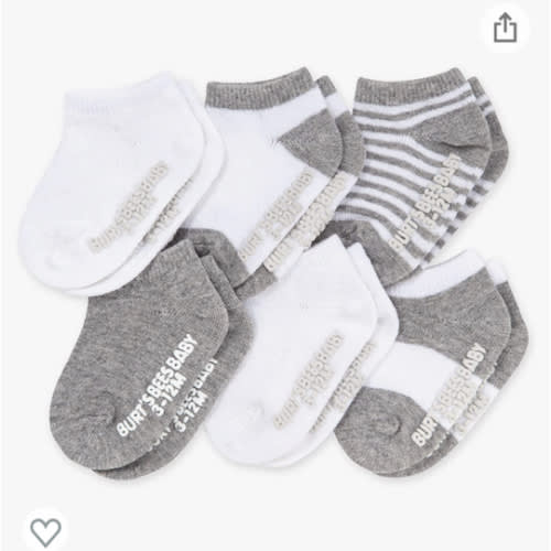 Burt's Bees Baby Unisex Baby, 6-pack Ankle Socks With Non-slip Grips, Made With Organic Cotton