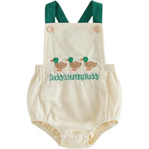 Newborn Baby Boy Girl Mallard Duck Outfit Daddy's Hunting Buddy Romper Sleeveless Overalls Summer Hunting Onesie 0-18M