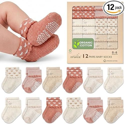 Organic Cotton GOTS Certified Infant Socks 12 Pair - 0-6 Months – Soft and Comfortable Infant Socks 0-6 Months, Premium Boys Cotton Socks, Gift for Newborn Boys